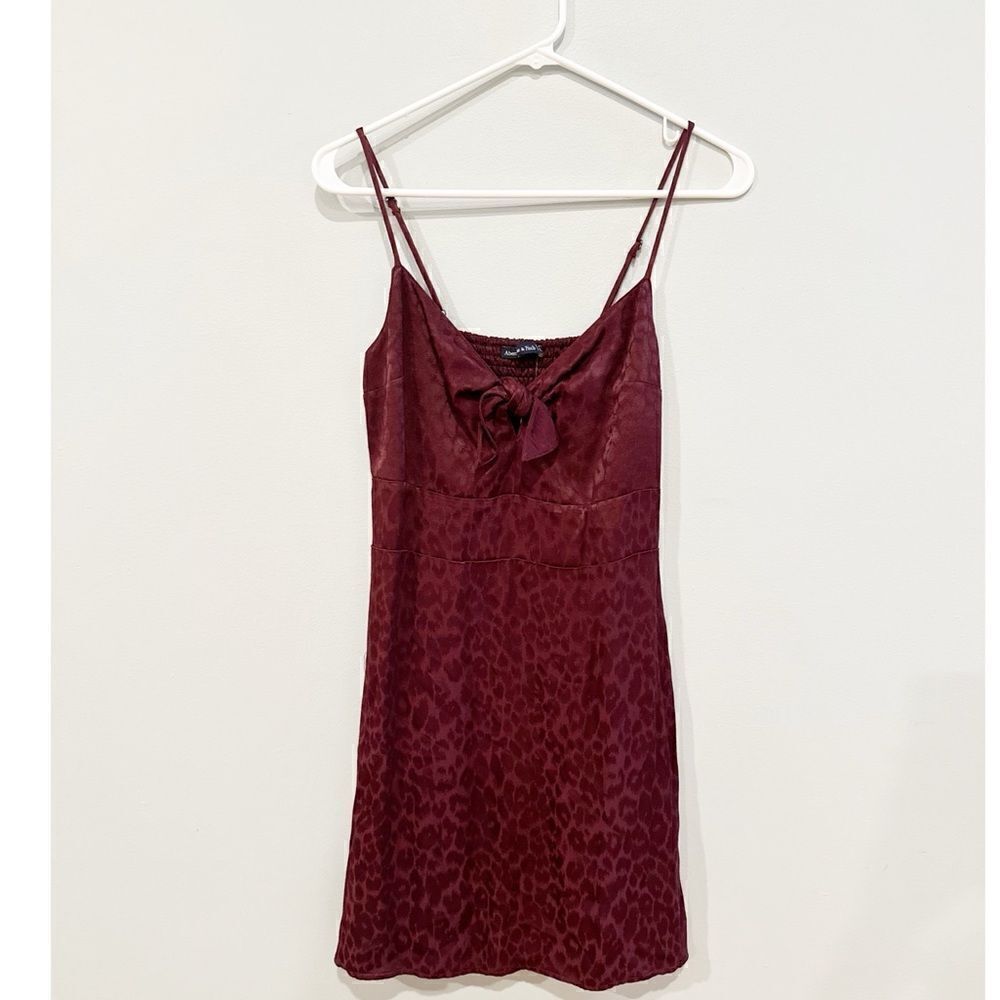 NWT Abercrombie and fitch tie front mini slip dress maroon cheetah